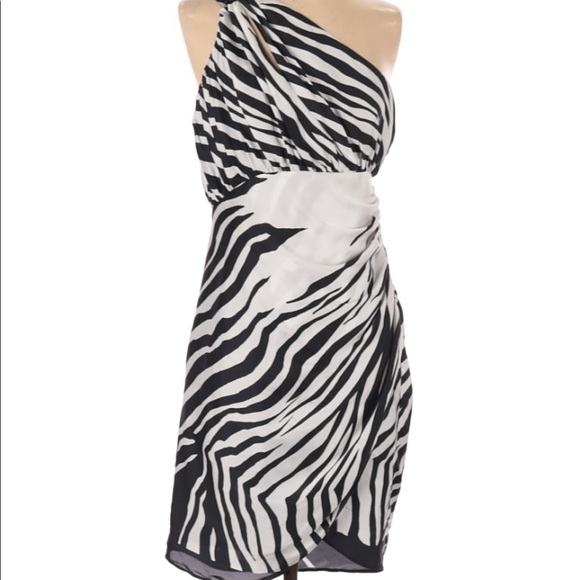 Guess Cocktail Dress one shoulder Sz 4 black white - Picture 1 of 5